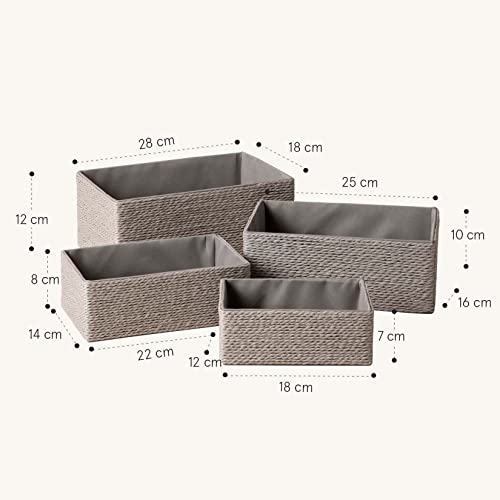 LA JOLIE MUSE Storage Baskets Set 4 - Stackable Woven Basket Paper Rope Bin, Storage Boxes for Makeup Closet Bathroom Bedroom (Gray) - color: Gray