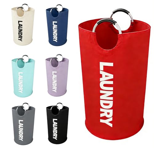 A large 90 liter laundry basket that can be folded for easy carrying. Suitable for bathrooms, laundry rooms, and travel (Red) - color: Red