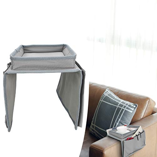 Sofa Armrest Organizer with Cup Holder Tray,4 Pockets Armchair Caddy Bedside Storage Pockets Bag 11.8x7.1x7.1inch TV Remote Control Organizer Armchair Couch Bag (Grey) - color: Grey