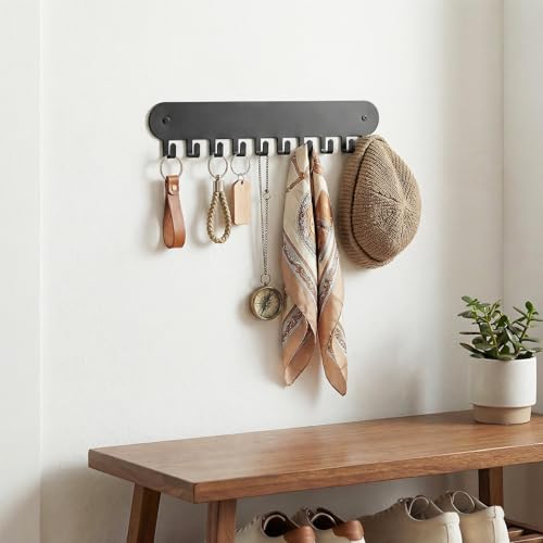4 Pack Key Holder Wall Mount, Metal Key Chain Organizer with 10 Hooks, Heavy Duty Iron Keys Rack for Living Room, Kitchen, Garage, Office, Hallway (Black)