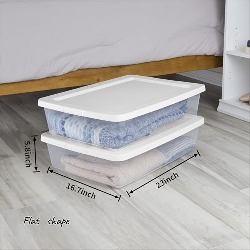 (2 pack) 28 Quart Clear Storage Bin with Lid, Under Bed Storage Container, Low-Profile Stackable Plastic Bin for Clothes, Towels
