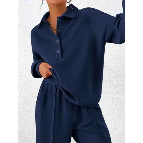 PRETTYGARDEN Women Fall 2 Piece Outfits Sweatsuits Quarter Button Long Sleeve Sweatshirt Wide Leg Pants Tracksuit Lounge Sets