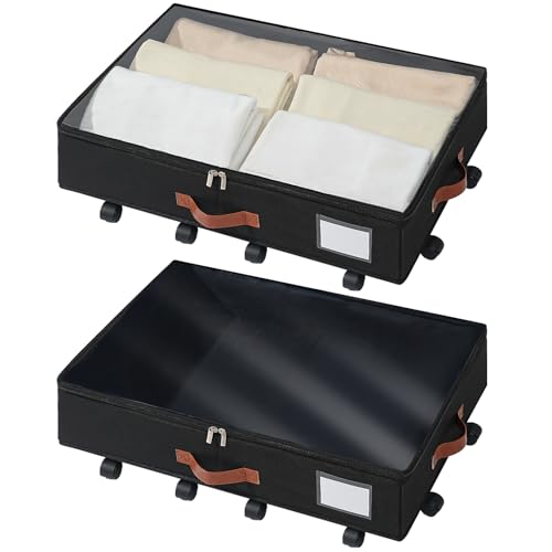 Freebat Under Bed Storage Organizer with Wheels, Underbed Container with Clear Lid Cover, Storage Bag Box with Visiable Window for Clothes, Bedsheet, Pillow, 2 Pack，5.5 inches - size: 5.5 inch