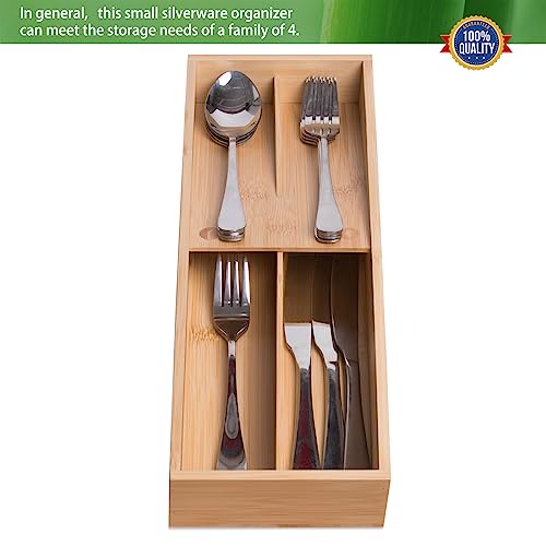 guiogc Bamboo Silverware Drawer Organizer, Kitchen Small Silverware Organizer, Utensil Tray Holder, Cutlery Tray for Spoons, Forks, Knives, Suitable for a family of 2-4 - size: Small-02