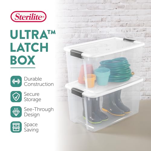 Sterilite 8-Pack 70 Quart Ultra Latch Box, Clear Storage Organizer Bins with Latching Lids - Stackable Plastic Containers for Home Organization in Garage, Attic, Basement, and Closet - size: 70 Quart