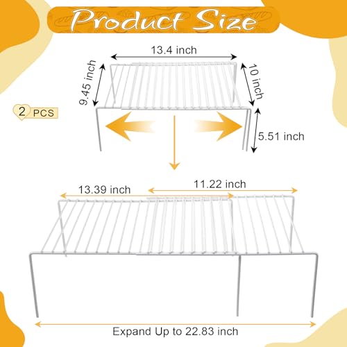 Kitchen Cabinet Expandable Shelf Organizers Set of 2, Adjustable Metal Wire Pantry Storage Shelves Rustproof Cupboard Spice Shelf Rack for Cupboard Countertop Pantry Drawer Utensils
