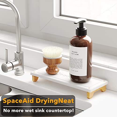 SpaceAid DryingNeat Sink Organizer, Instant Dry Sink Caddy Organizers, Kitchen Sponge Soap Holder Dispenser, Countertop Fast Drying Rack (Bamboo Feet, White) - color: White