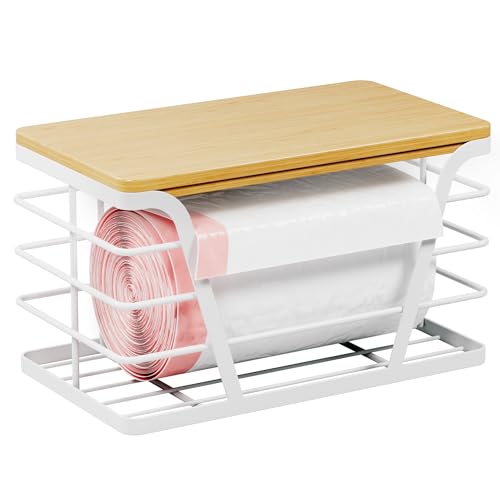 TIDIIABODE Small Grocery Bag Holder, Trash Bag Dispenser with Removable Bamboo Top, No Drill,White - color: 1-Pack-S-White