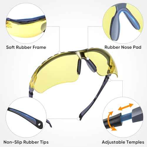 TICONN Anti-Fog Safety Glasses for Men and Women, ANSI Z87.1 Scratch Proof Eye Goggles with Adjustable Arms and UV Protection