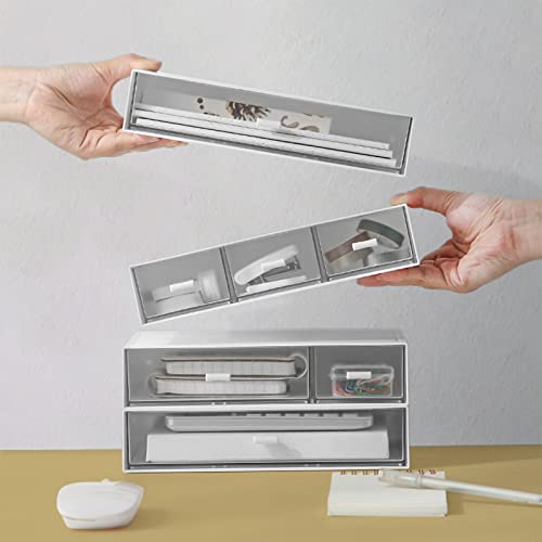 Desk Organizer-Stackable Storage Drawers, Plastic Compact Desk Storage Box Perfect for Collection Small Item/Cosmetic Office Organizer - 3 drawers (White) - size: 9*6.5*2inch - 3 Compartment