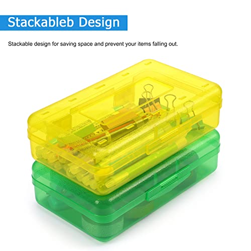 Tamaki 1 Pack Plastic Pencil Box Large Capacity Pencil Boxes Clear Boxes with Snap-tight Lid Stackable Design and Stylish Office Supplies Storage Organizer Box, Green - color: Green