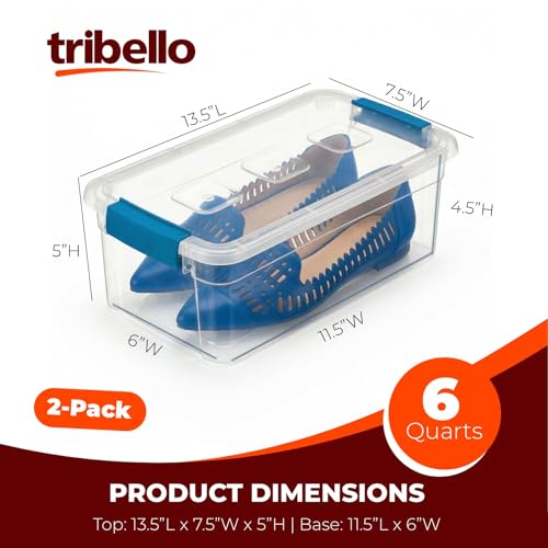 Tribello Clear Plastic Storage Bins with Lids Stackable Storage Bins (6 Quart)