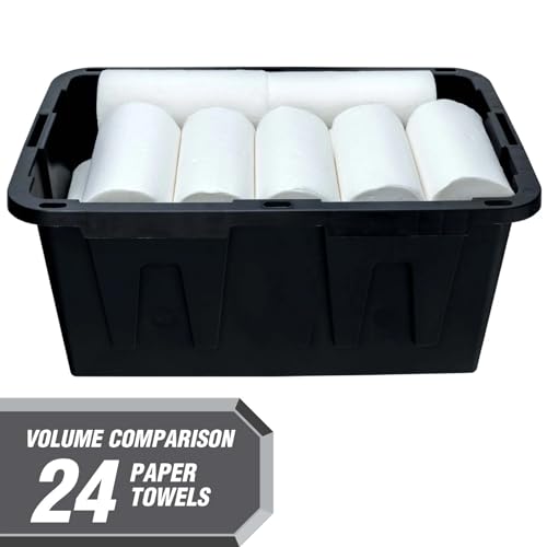 27 Gallon Large Storage Bin with Snap Lid, Black and Red, Heavy Duty Plastic Storage Container