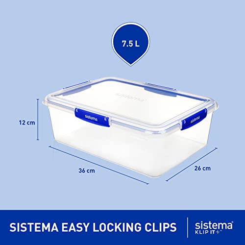 Sistema KLIP IT+ Large 7.5L Rectangle Food Storage Container, Stackable & Airtight Food Box with Lid, Dishwasher, Freezer, & Microwave-Safe, BPA-Free - size: 7.5L
