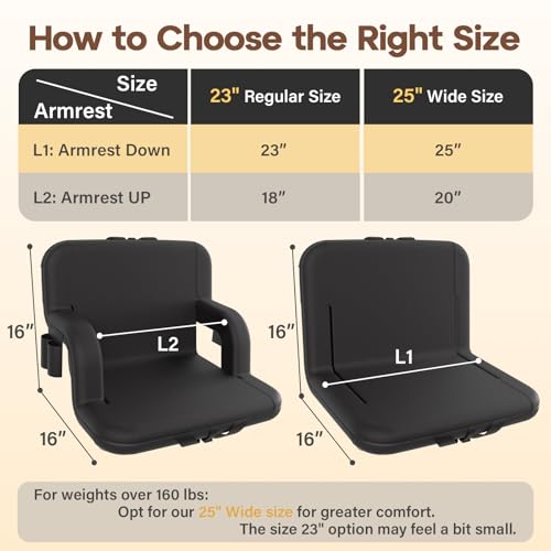 Stadium Seats with Back Support - Portable Bleacher Chairs with Back and Cushion, 6 Adjustable Positions Pdded Bleacher Seat for Sport Events Camping Fishing