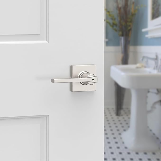 Kwikset Casey Hallway Passage and Bed/Bath Privacy Door Handle 6 Pack, 3 Passage Levers and 3 Privacy Levers, Satin Nickel Reversible Interior Handles with Microban Protection