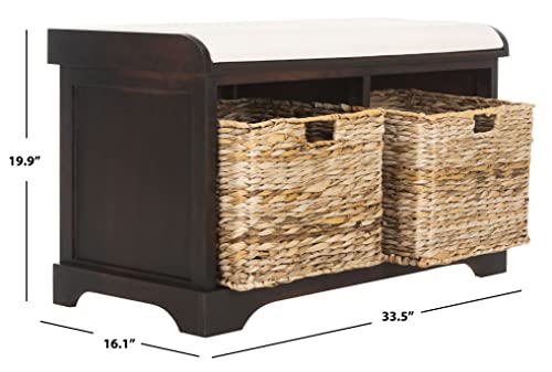 SAFAVIEH Home Collection – Freddy Brown Storage Bench with Wicker Baskets & Cushion, Entryway Seating Bench, Fully Assembled (AMH5736A) - color: Brown