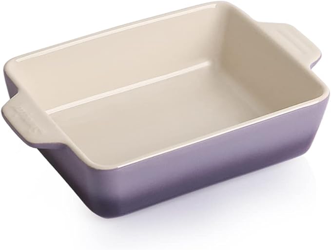 Sweejar Ceramic Baking Dish, Rectangular Small Baking Pan with Double Handles, Brownie, Kitchen, 6.5 x 4.9 x 1.8 Inches(White)