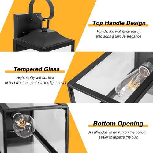 19" Large Outdoor Wall Lights for House, Black Outside Modern Wall Lantern Light Fixture, Outdoor Lights for House Waterproof Industrial Porch Light Wall Mount Sconce Exterior