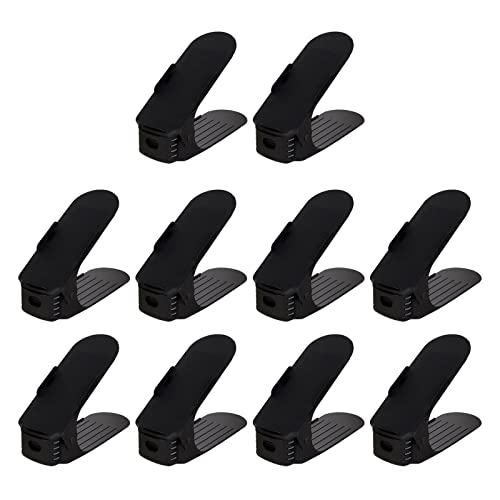 Adjustable Shoe Stacker, Stackable Shoe Slots Space Saver, Pack Adjustable Shoe Stacker Space Saver, Holder for Closet Organization, Black Shoe Slots Space