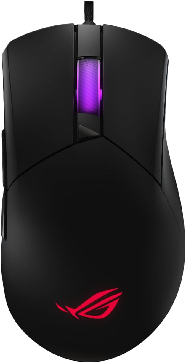 ASUS ROG Gladius III Core Wired Gaming Mouse – Right-Handed Ergonomic, 72g, 12K DPI, ROG Paracord, Push-Fit Switch Sockets/Hot-Swappable Switches, Gear Link Web-Based Configuration, PC/Mac Support