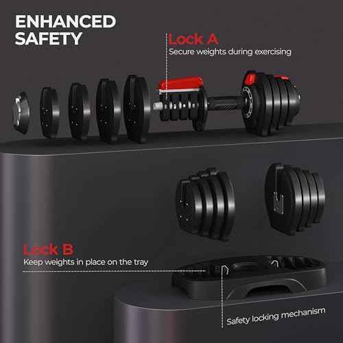Yaheetech Adjustable Dumbbell Set 28/40/52.5/90LBS Adjustable Dumbbells Fast Adjust Dumbbell Weight Set with Anti-Slip Handle and Tray for Men/Women Home Gym Strength Training Equipment Single/Pair