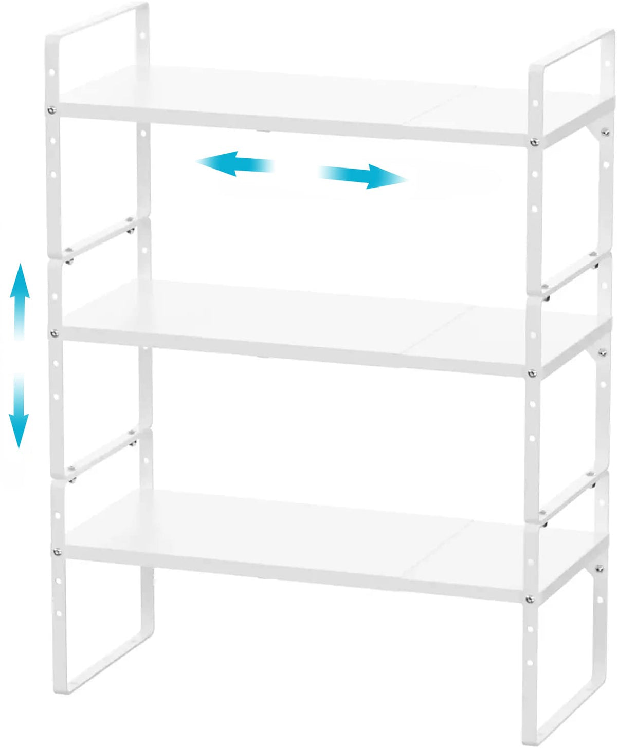 iPEGTOP Expandable Cabinet Storage Shelf Organizer Rack, 2 Pack Heavy Duty Steel Metal Spice Rack Adjustable Height Garage Pantry Shelf Space Riser for Counter Kitchen Organization, White
