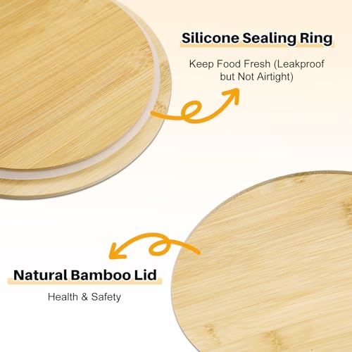 Blushtier 4 Pack 44 oz Borosilicate Glass Food Containers with Bamboo Lids, Stackable Glass Bowls for Meal Prep & Lunch, Microwave, Freezer and Dishwasher Safe - size: 44 oz