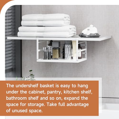 2 Pack Large Under Shelf Basket, White Undershelf Storage Basket, Heavy Duty Slide-in Hanging Storage Basket, Metal Under Cabinet Organizer for Kitchen, Pantry, Desk, Bookshelf, Cabinet - size: 2 Pack Large White