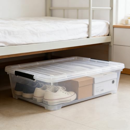 3 Packs 50 QT Plastic Under Bed Storage Bins with LatchLids, Underbed Storage Containers with Wheels for Closet Organizers - size: 50 Quart