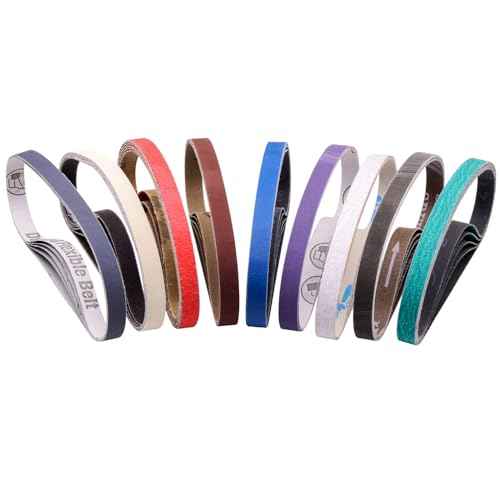 45Pcs 1/2" x 18" Sanding Belts for Belt Sander,5 Each of 80/120/240/400/600/800/1000/2500/5000 Grits,1/2 Inch x 18 Inch Sanding Belts Set for Air Belt Sander, Woodworking, Metal Polishing, Derusting