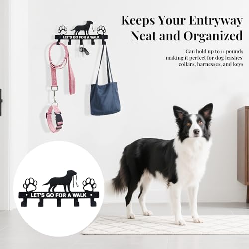 Dog Leash Holder for Wall, Key Holder Mount with 5 Metal Hooks, Pet Leash and Key Organizer, Screw Mounted Rack for Leashes Keys Collars, Entryway Garage Mudroom - style: 5-Hook