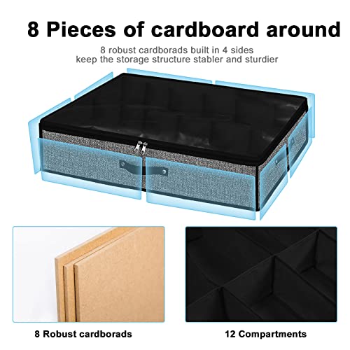 Under Bed Shoe Storage Organizer for Closet 2 Pack- Fits 24 Pairs Underbed Shoes Container Boxes with 2 Sturdy Handles and Clear Window,Foldable Shoe Rack Holder,Black - color: Black-24pairs, style: Regular Handle