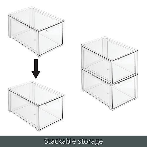 mDesign Plastic Stackable Bathroom Storage with Pull Out Bin Organizer Drawer for Cabinet, Vanity, Shelf, Cupboard, Cabinet, or Closet Organization - Lumiere Collection - 2 Pack - Clear - size: 8 x 12 x 6 (Pack of 2)
