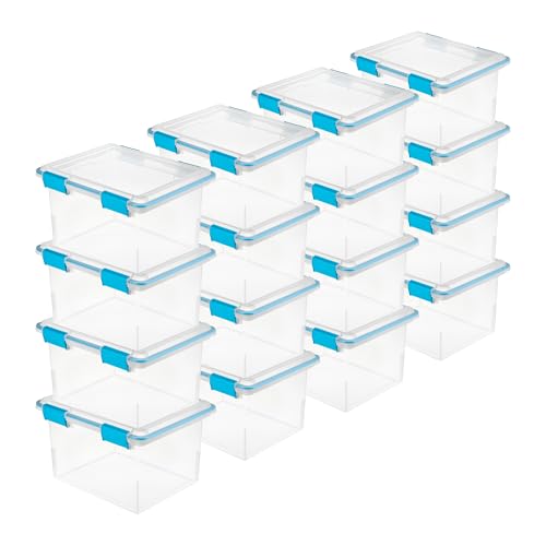Sterilite 16-Pack Gasket Box, Weather-Resistant Storage Bins with Latching Lids, 32 Quart - Heavy-Duty Organizing Containers for Closet, Bathroom, and Office - size: 32 Quart, style: 16 Pack