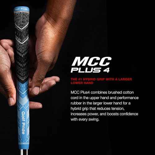 Golf Pride MCC Plus4 Golf Club Grip - All-Weather Hybrid Grip with Larger Lower Hand - Brushed Cotton Cord & Pebbled Texture - Dark Red/White