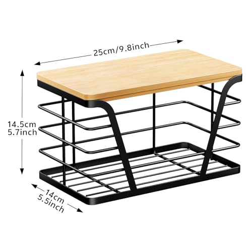 TIDIIABODE Small Grocery Bag Holder, Trash bag holder with Removable Bamboo Top, Wall Mount, No Drill, Stainless Steel, Black - color: 1-Pack-S-Black