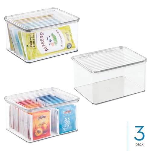 iDesign Plastic Stackable Hinged-Lid Pantry or Kitchen Storage Box - Set of 3 - Clear - style: Pack of 3