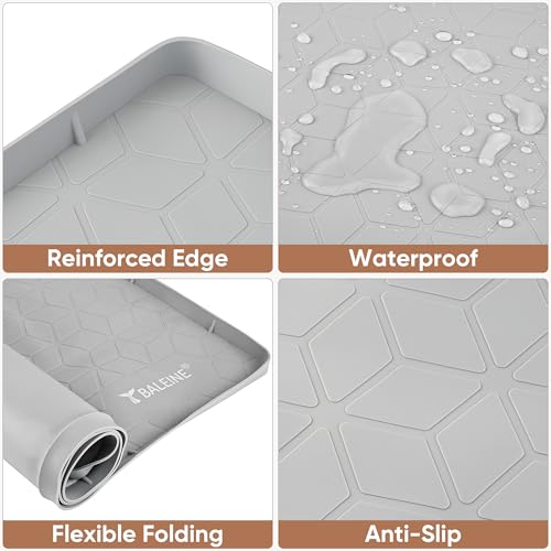 BALEINE 34''×22'' Under Sink Mat, Waterproof Food Grade Silicone Undersink Mat, Cabinet Shelf Drip Tray, Under Sink Liner for Kitchen, Bathroom (Grey) - color: Gray
