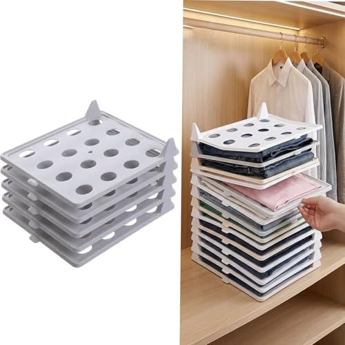 Space-Saving Stackable Clothing Organizer –Interlocking Shirt Folding Boards & Shelf Dividers,Keeps Lightweight Clothes Neat，Stackable Closet Organizer for Shirts, Jeans, T Shirt 5 Pack (Grey) - color: Grey