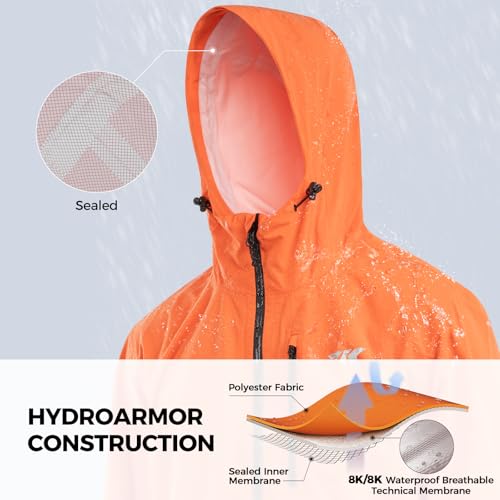 KastKing HydroArmor Lightweight Rain Jacket, 2.5-Layer Waterproof Fishing Hiking Rain Suit for Men, Packable Rain Gear