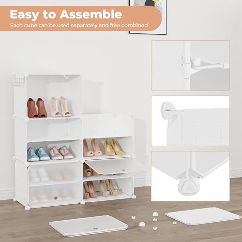 Shoe Rack Organizer 12 Tier Shoe Storage Cabinet with Door 96 Pair Tall Shoes Rack Expandable Free Standing Sturdy Plastic Easy Assembly Shoes Shelf for Closet Entryway Bedroom Hallway White - size: 48" Wide-96 Pairs