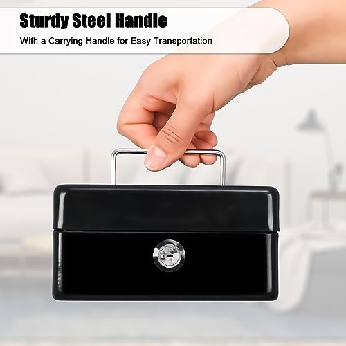 KYODOLED Cash Box with Key,Small Safe Lock Box with Portable Handle,Cash Drawer,5.91"x 4.72"x 3.15" Black Small - color: Black, size: Small