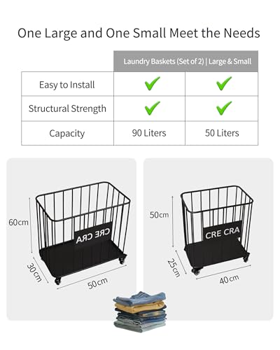 Iron Laundry Hamper with Wheels | Durable Metal Clothes Basket | Easy Mobility | 19.69 x 11.81 x 23.62 Inches | Pack of 2