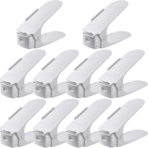 10 Pcs Shoe Stacker Adjustable Shoe Slots Organizer Shoes Slots Space Saver Double Deck Rack Holder for Closet Organization Shoe Storage