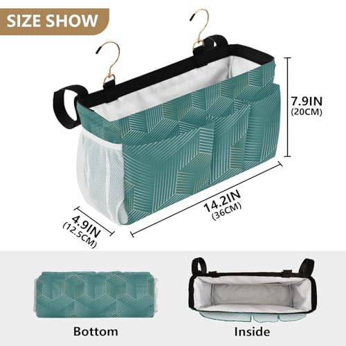 Bedside Caddy Hanging Bunk Bed Caddy Bed Organizer Hanging Pocket with 2 Hooks Bedside Storage Organizer Pocket Bag Holder Geometric Green - color: Geometric Green