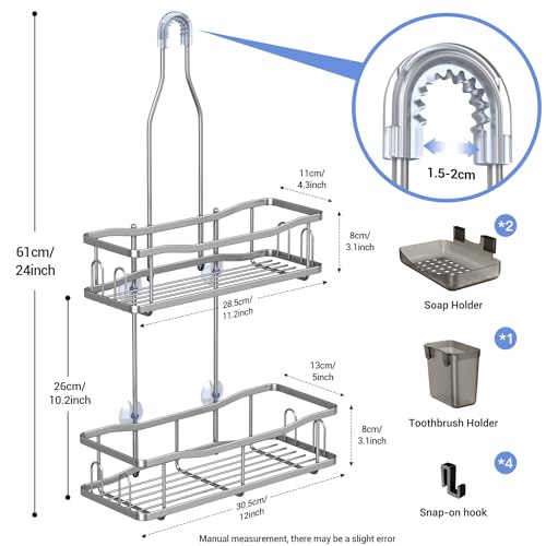 Aitatty Hanging Shower Caddy Bathroom Organizer: Rustproof Shower Shelf Racks Over Shower Head - No Drilling Inside Bath Shower Rack Shelves Over Showerhead for Shampoo with Soap Holder Silver - color: Silver