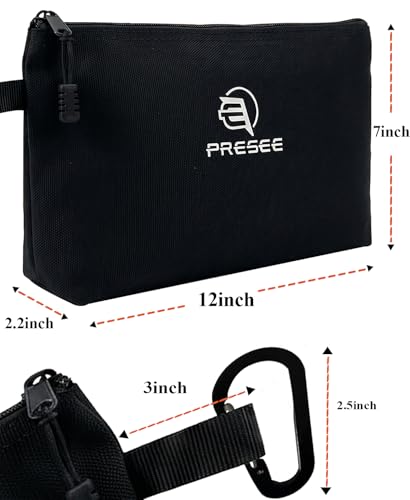 Heavy Duty Canvas Tool Pouch, Multi-Purpose Zipper Utility Bag, Durable Storage Organizer for Tools, Makeup, Cords & Travel Accessories - Black