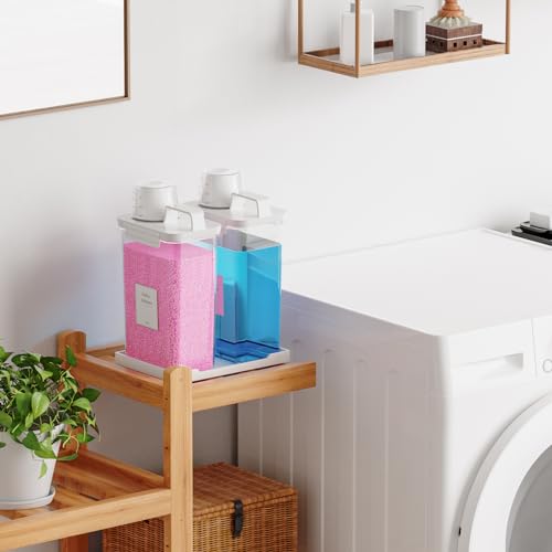 77.8OZ Laundry Detergent Dispenser Container, 2 Pack Liquid Laundry Dispenser, Plastic Detergent Dispensers for Laundry Room/Powder/Fabric Softener with Labels/Tray, Clear - color: 2Pack 77.8OZ With Tray