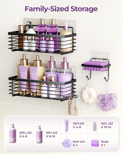 ODesign Shower Caddy 3 Pack SUS304 Stainless Steel-No Drilling-Shower Bathroom Shelves Rack,Rustproof Wall Mounted,Adhesive Shower Shelf Basket Organizer-Black - color: Black